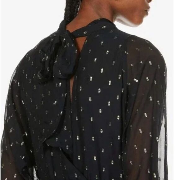 NEW Ba&sh Romy Black Silver Gathered Metallic Fil Coupe’ Maxi Dress 6 - Picture 4 of 16